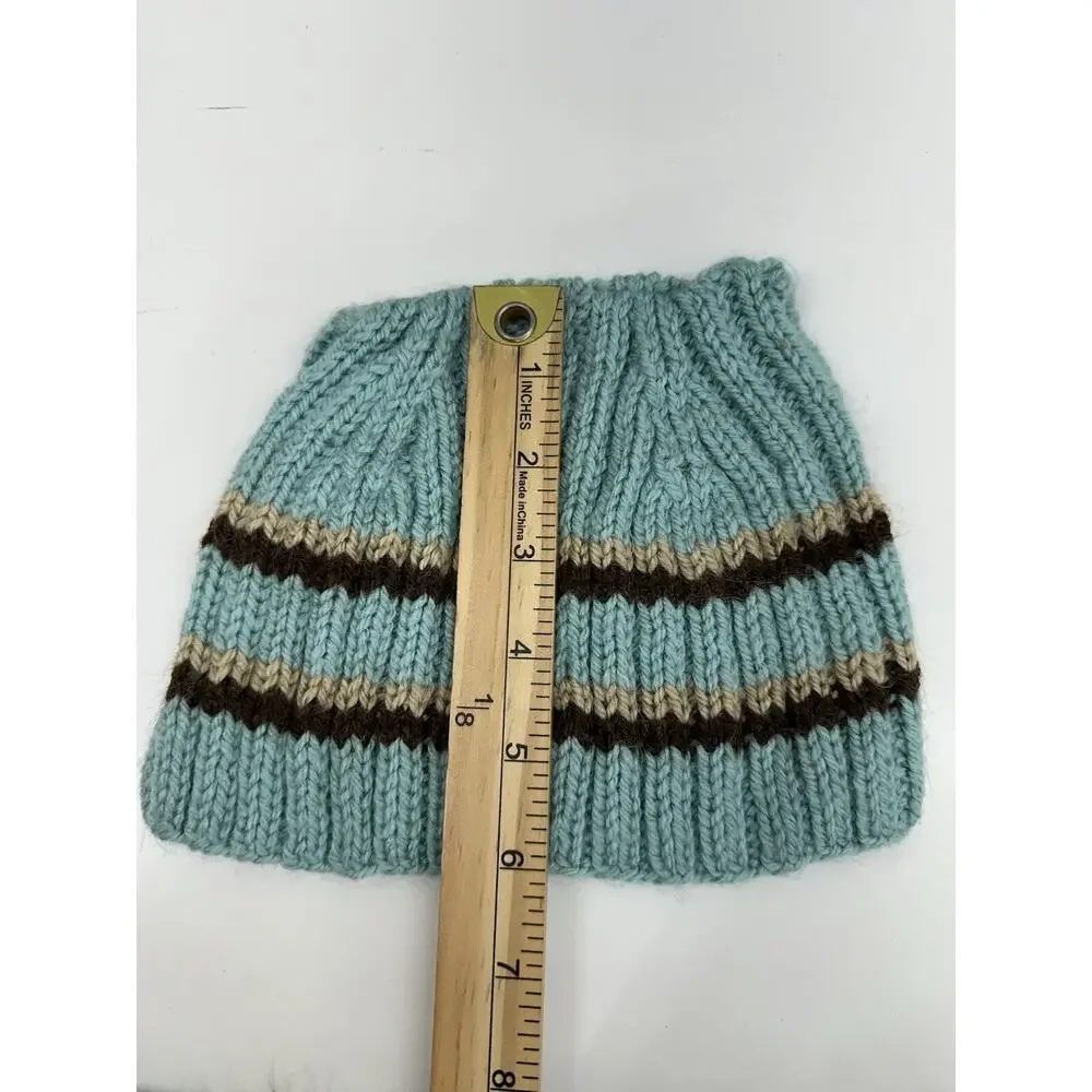 Handmade Childrens Winter Hat and Scarf Set Blue Brown Striped Knit